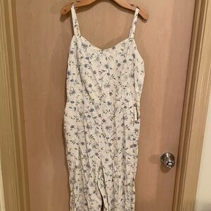 Old Navy Blue and White Floral Cream Jumpsuit